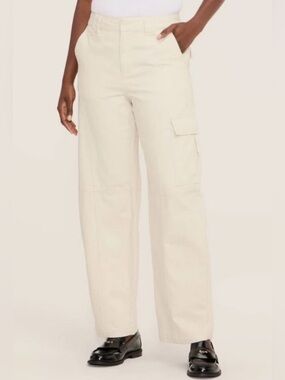 Woolrich Barrel Leg Cargo 100% Cotton Denim Jeans High Waisted Pants Cream 4